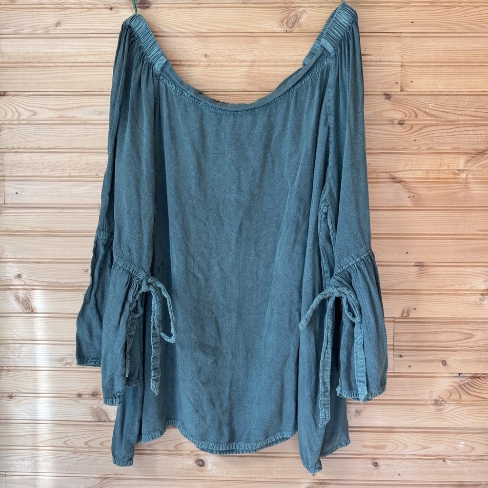 Anandas Collection Peasant Blouse Green XL Deep Scoop Fairy Ren Faire India